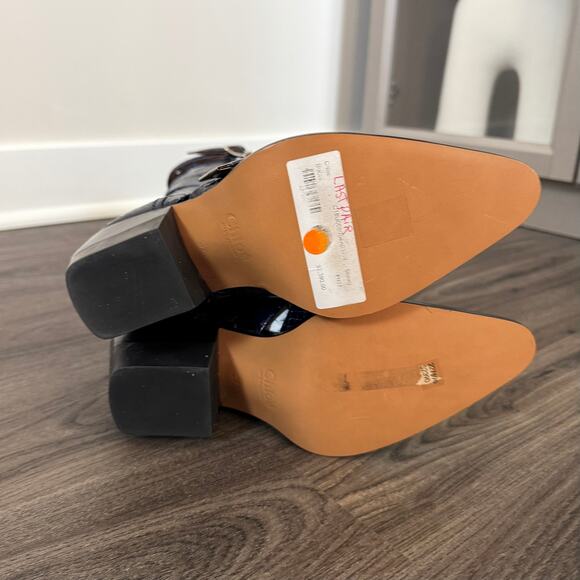 Chloe Riley Knee High Navy Leather Snakeskin Block Heeled Boots 37 NEW Bootie - Picture 6 of 7